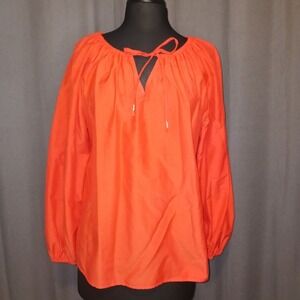 Tommy Bahama Women's Orange Long Sleeve Tie‎ Neck Blouse Top Size M